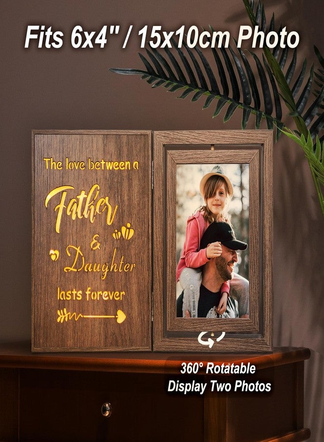 EYITUPC Dad Girl Picture Frame - Vintage Rotating Wooden Frame with Light-Up Quote - Dad Gifts from Daughter for Father's Day, Birthday, or Christmas - Holds Two 4x6 Photos - Gift for Dad Daughter - Image 2